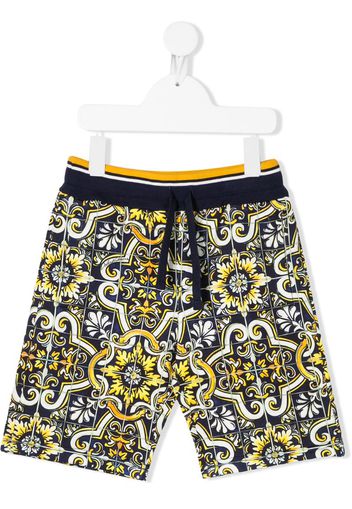 tile print cotton shorts