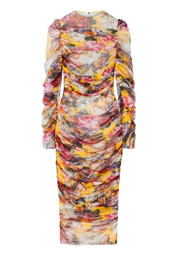 ruched floral-print dress