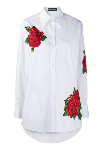 embroidered rose buttoned shirt