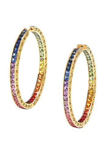 18kt yellow gold diamond sapphire rainbow hoops