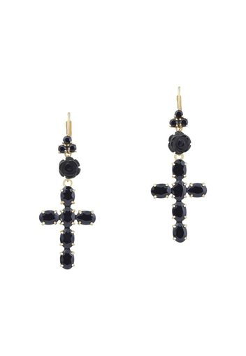 18kt yellow gold Devotion cross black sapphire and jade earrings