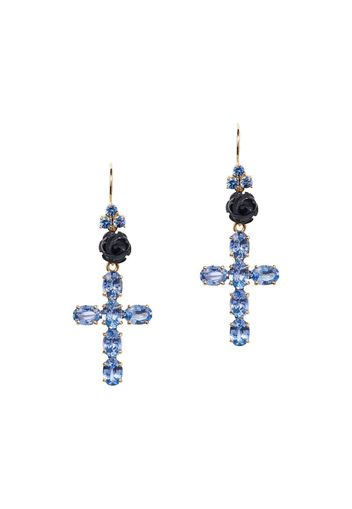 18kt yellow gold Family cross sapphire and jade earrings