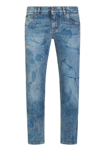 bleach-effect tapered jeans