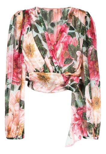 floral-print wrap-style blouse