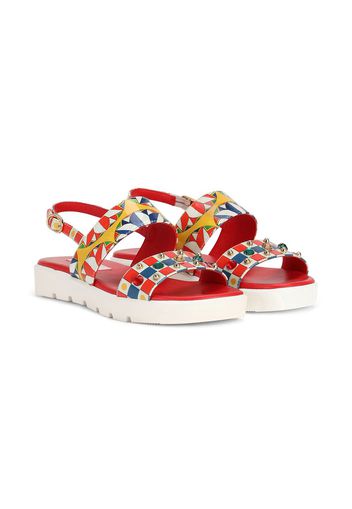 Dolce & Gabbana Kids Carretto print embellished sandals - Red