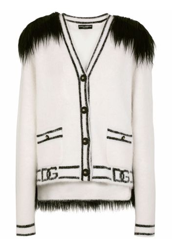 Dolce & Gabbana faux-fur panelled cardigan - White