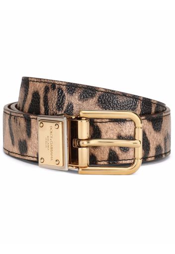 Dolce & Gabbana leopard-print logo plaque belt - Brown