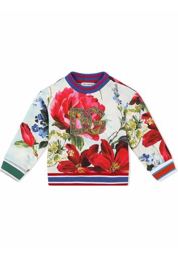 Dolce & Gabbana Kids floral-print appliqué-logo sweatshirt - White