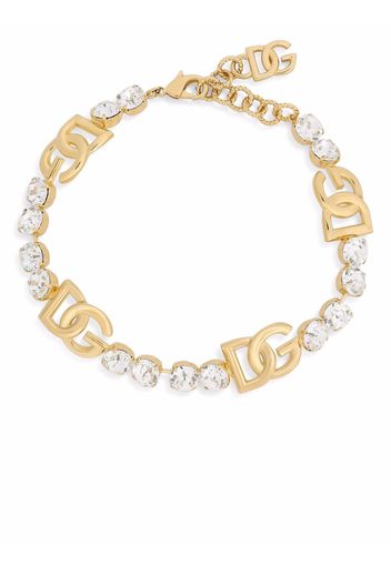 Dolce & Gabbana logo-plaque crystal-embellished bracelet - Gold