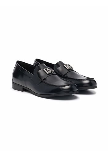 Dolce & Gabbana Kids logo-plaque leather loafers - Black