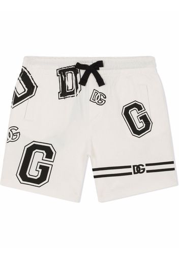 Dolce & Gabbana Kids logo lettering-print cotton track shorts - White