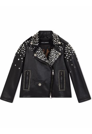 Dolce & Gabbana Kids studded lambskin biker jacket - Black