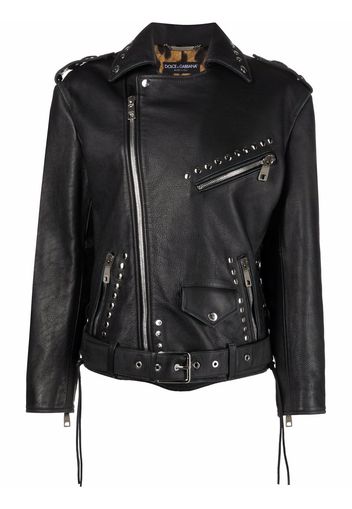 Dolce & Gabbana studded belted biker jacket - Black