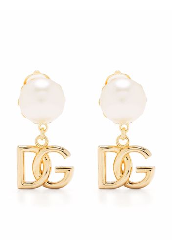 Dolce & Gabbana logo-charm pearl earrings - Gold