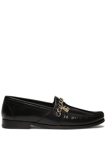 DOLCE & GABBANA chain-trim leather loafers - BLACK