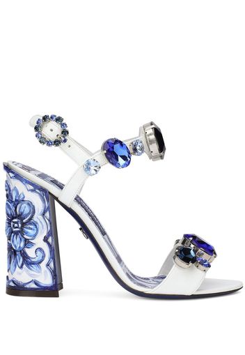 Dolce & Gabbana Majolica-print crystal-embellished sandals - Blue