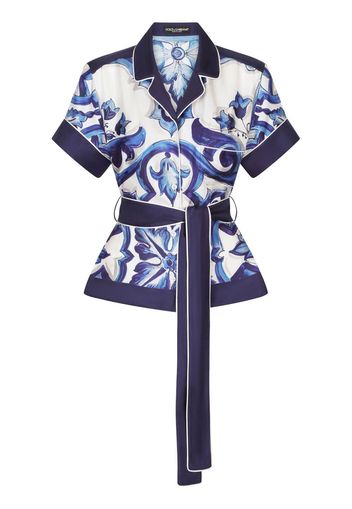 Dolce & Gabbana Majolica-print belted silk shirt - Blue