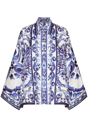 Dolce & Gabbana Majolica-print batwing-sleeve shirt - Blue