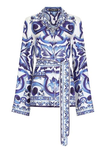 Dolce & Gabbana Majolica-print belted silk shirt - Blue