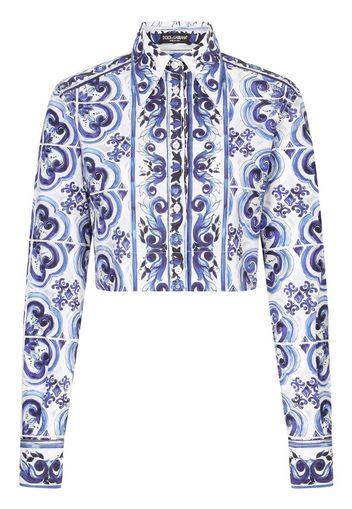 Dolce & Gabbana Majolica-print cropped shirt - Blue