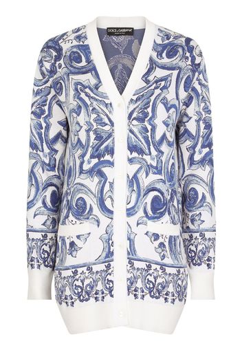 Dolce & Gabbana Majolica-print jacquard silk cardigan - White