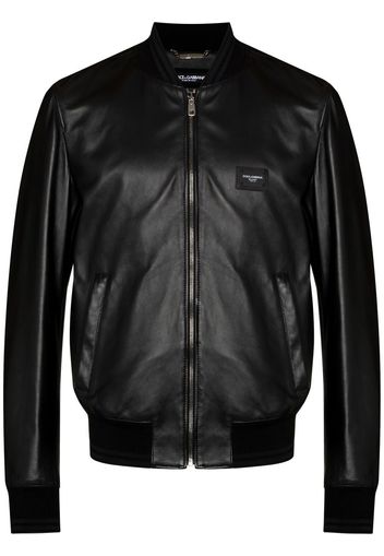 Dolce & Gabbana logo-plaque leather bomber jacket - Black