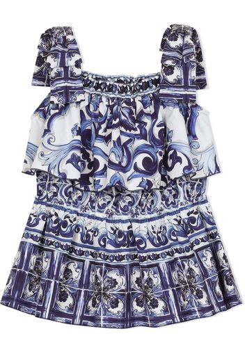 Dolce & Gabbana Kids Majolica-print poplin top - Blue