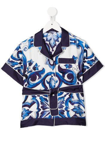 Dolce & Gabbana Kids Majolica-print belted shirt - Blue