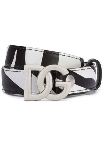 Dolce & Gabbana logo-buckle zebra-print leather belt - Black