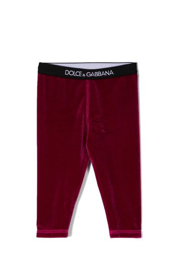 Dolce & Gabbana Kids logo-waistband velour leggings - Pink