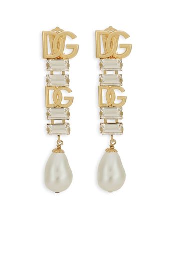 Dolce & Gabbana DG logo crystal and faux pearl-detail drop earrings - Gold