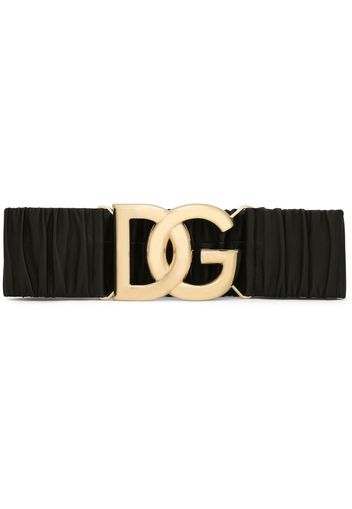 Dolce & Gabbana logo-buckle gathered leather belt - Black