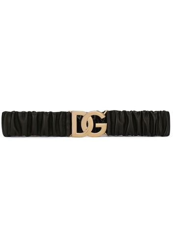 Dolce & Gabbana logo-buckle gathered leather belt - Black