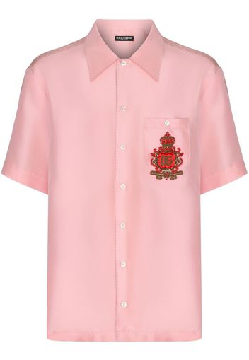 Dolce & Gabbana heraldic logo-patch silk shirt - Pink