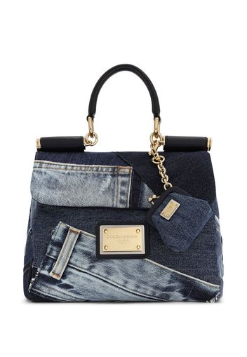 Dolce & Gabbana small Sicily denim patchwork tote bag - Blue