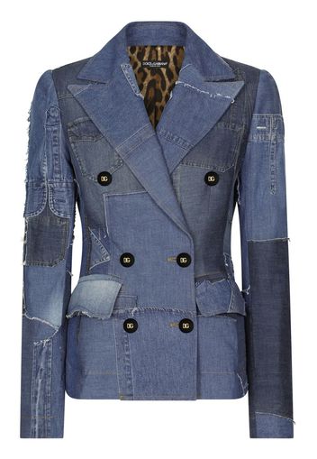 Dolce & Gabbana denim-patchwork double-breasted blazer - Blue