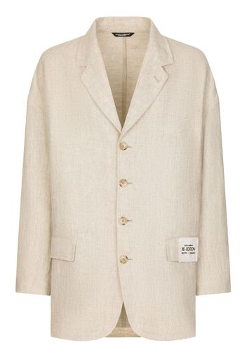 Dolce & Gabbana logo-patch single-breasted blazer - Neutrals