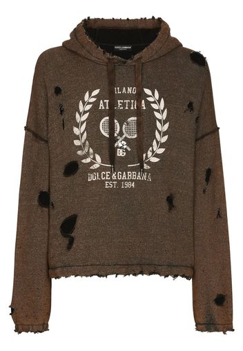 Dolce & Gabbana graphic-print ripped hoodie - Brown