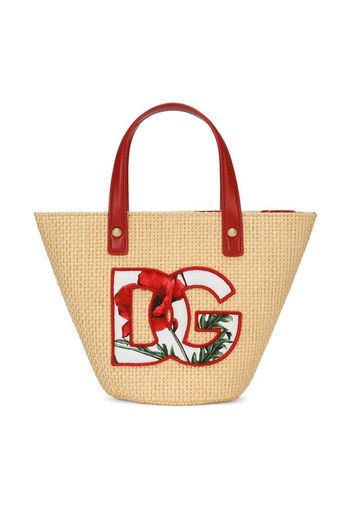 Dolce & Gabbana Kids woven-wicker logo-detail tote bag - Brown