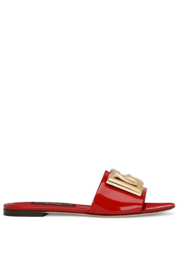 Dolce & Gabbana logo-plaque leather slides - Red