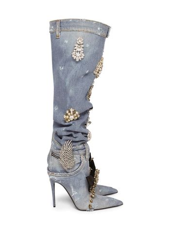 Dolce & Gabbana crystal-embellished knee-high boots - Blue