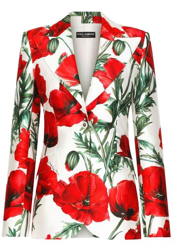 Dolce & Gabbana poppy-print double-breasted blazer - White