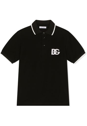 Dolce & Gabbana Kids embroidered-logo polo shirt - Black