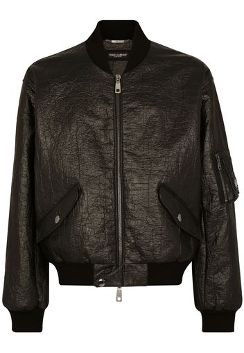 Dolce & Gabbana crinkled-finish lambskin bomber jacket - Black