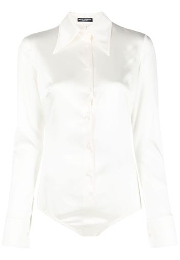 Dolce & Gabbana pointed-collar stretch-silk satin bodysuit - White