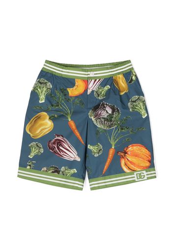 Dolce & Gabbana Kids vegetable-print stripe-trim cotton shorts - Blue