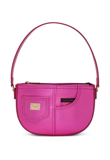 Dolce & Gabbana Kids logo-plaque patent-leather shoulder bag - Pink