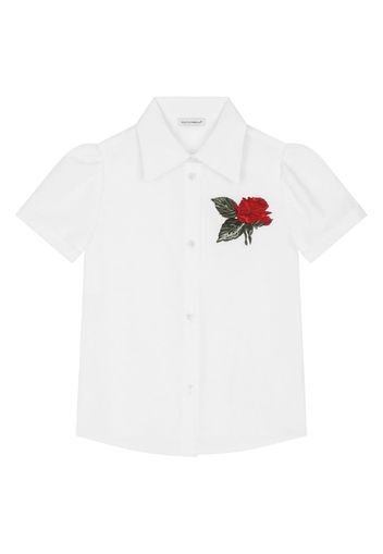 Dolce & Gabbana Kids rose-embroidered puff-sleeve shirt - White