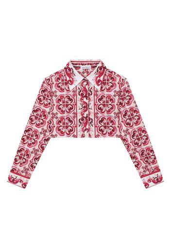 Dolce & Gabbana Kids Majolica-print cropped shirt - White