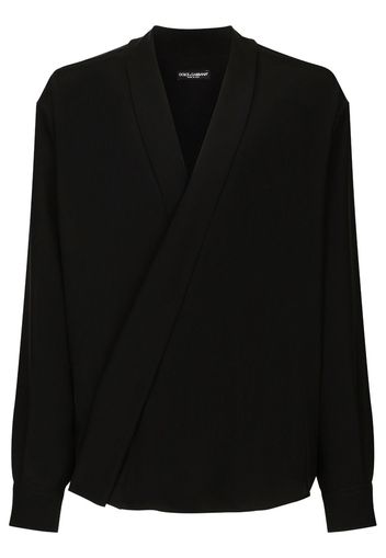 Dolce & Gabbana V-neck long-sleeved silk shirt - Black